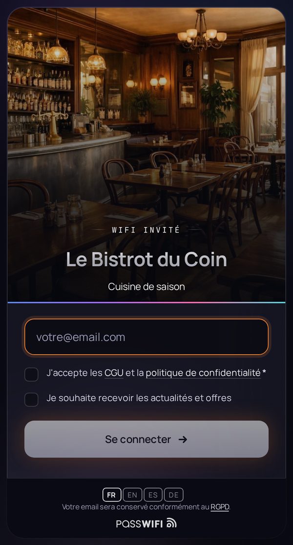 Style Aurora : page de connexion WiFi vue sur un téléphone