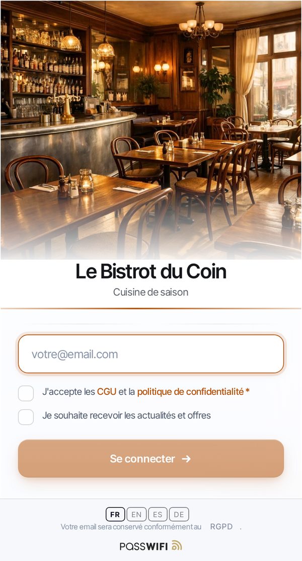 Style Premium : page de connexion WiFi vue sur un téléphone