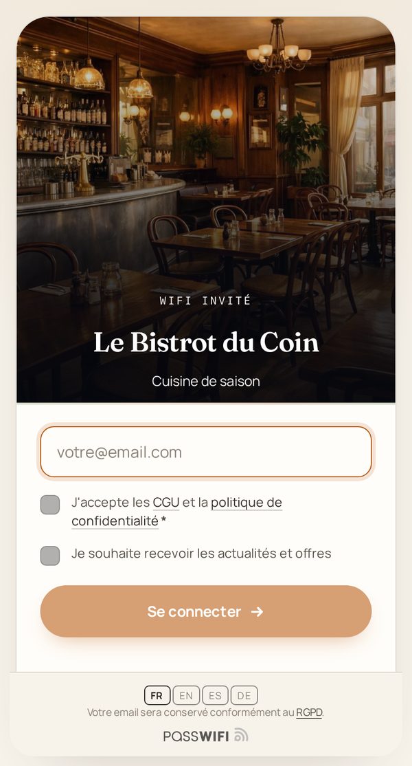 Style Sérénité : page de connexion WiFi vue sur un téléphone